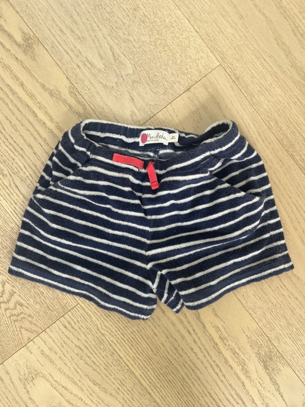 Mini Boden Navy and White Striped Terry towelling Shorts